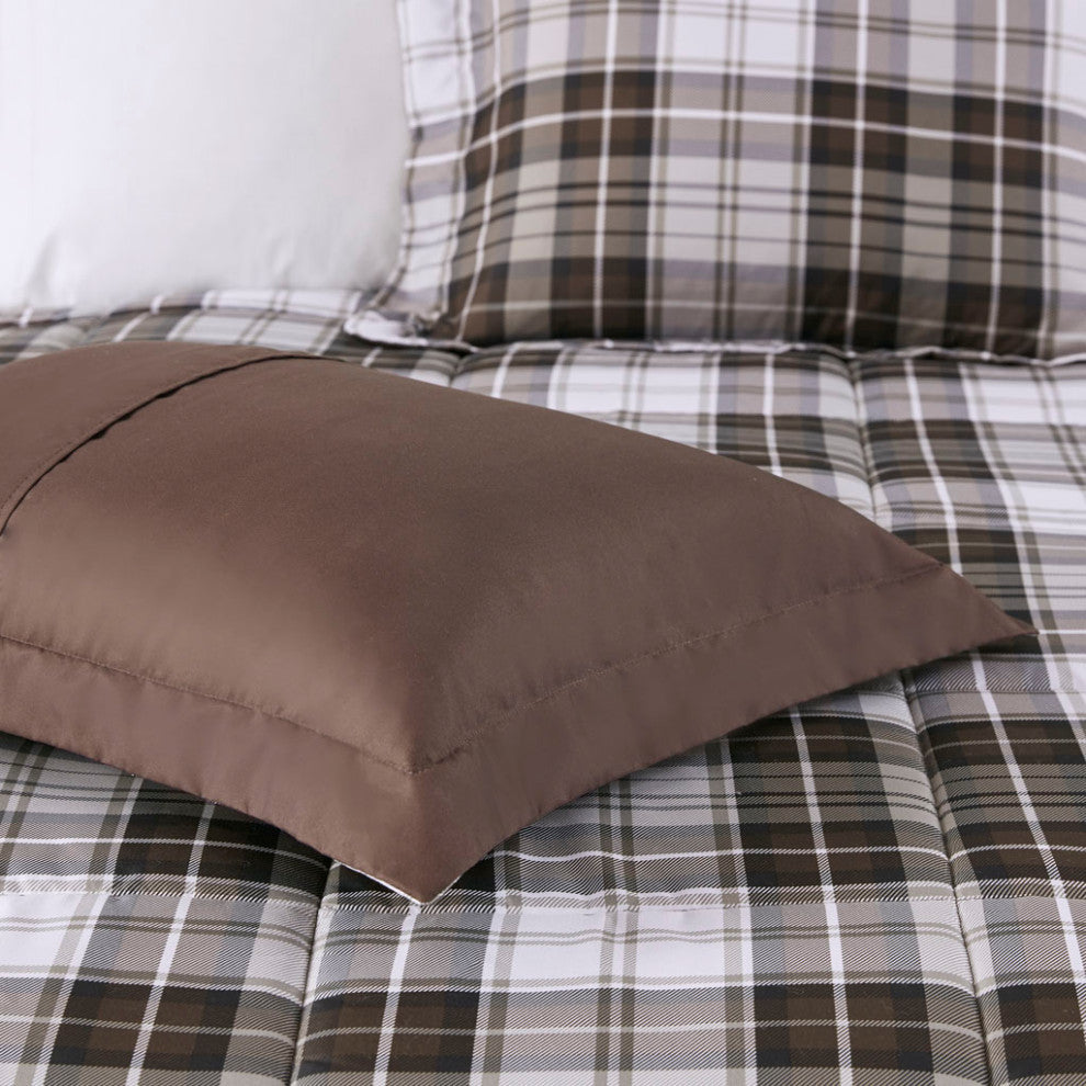 Madison Park Essentials Parkston Moisture Management Plaid Comforter Set, Brown