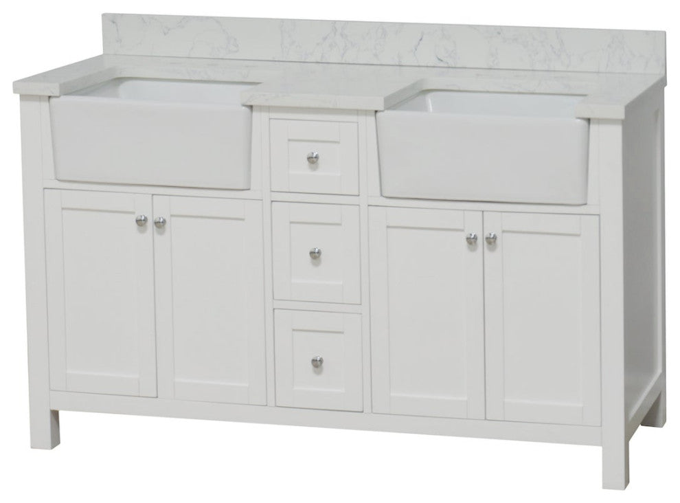 Yorkshire 60" Bathroom Vanity, White, Engineered Marble, Double