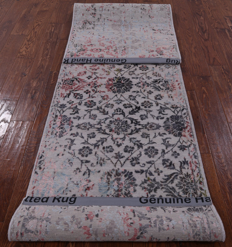 2' 6" X 10' 0" Runner Persian Hand Knotted Modern Wool and Silk Rug Q6310