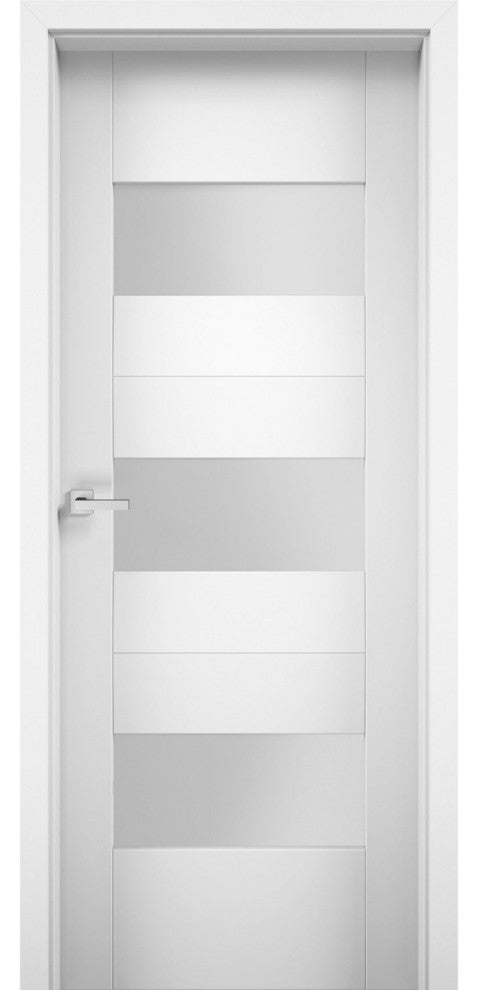 Solid French Door Opaque Glass / Sete 6003 White Silk / Modern Doors -36x80