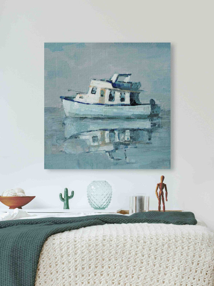 "Boat Reflection" Painting Print on Wrapped Canvas, 18"x18"