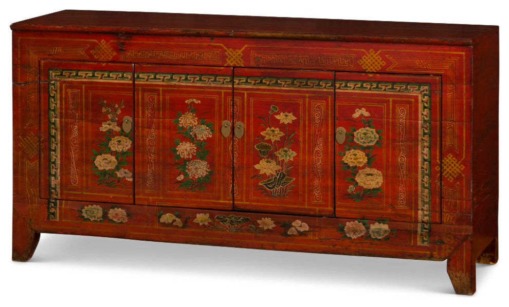 Elmwood Distressed Red Dong-Bei Oriental Cabinet