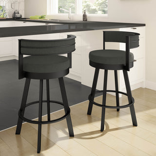 Amisco Browser Swivel Counter and Bar Stool, Charcoal Grey Polyester / Black Metal, Counter Height