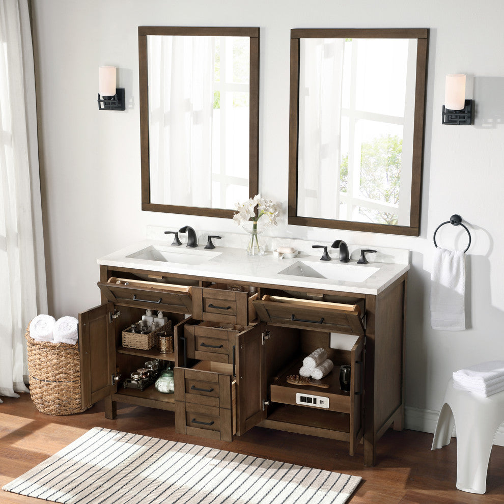 OVE Decors Tahoe Vanity With Mirror, Almond Latte, 60"