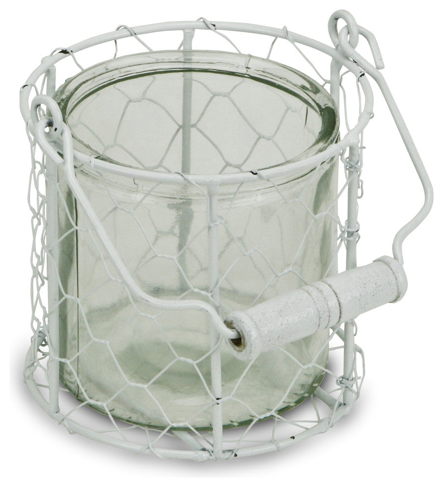 Glidden Wire Basket With Glass Jar, White, Medium