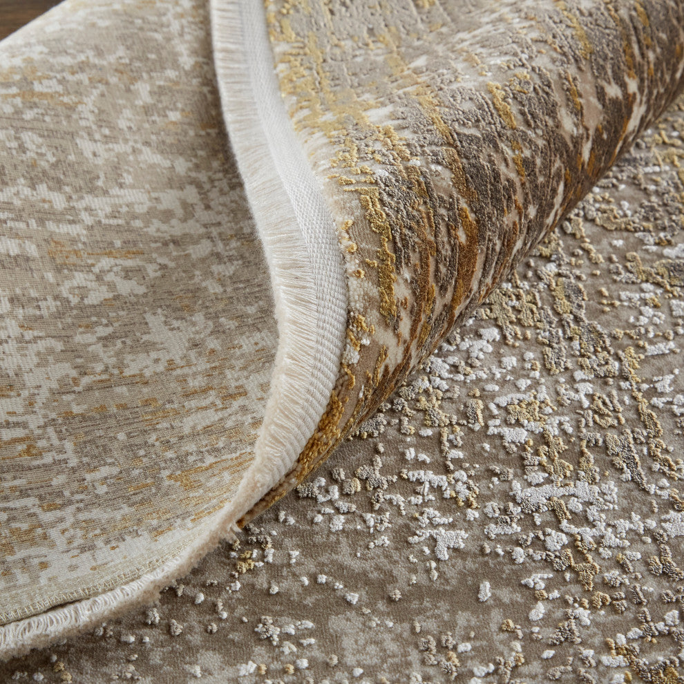 Weave & Wander Lindstra Rug, Taupe/Gold/Ivory, 7ft-9in x 11ft Rug