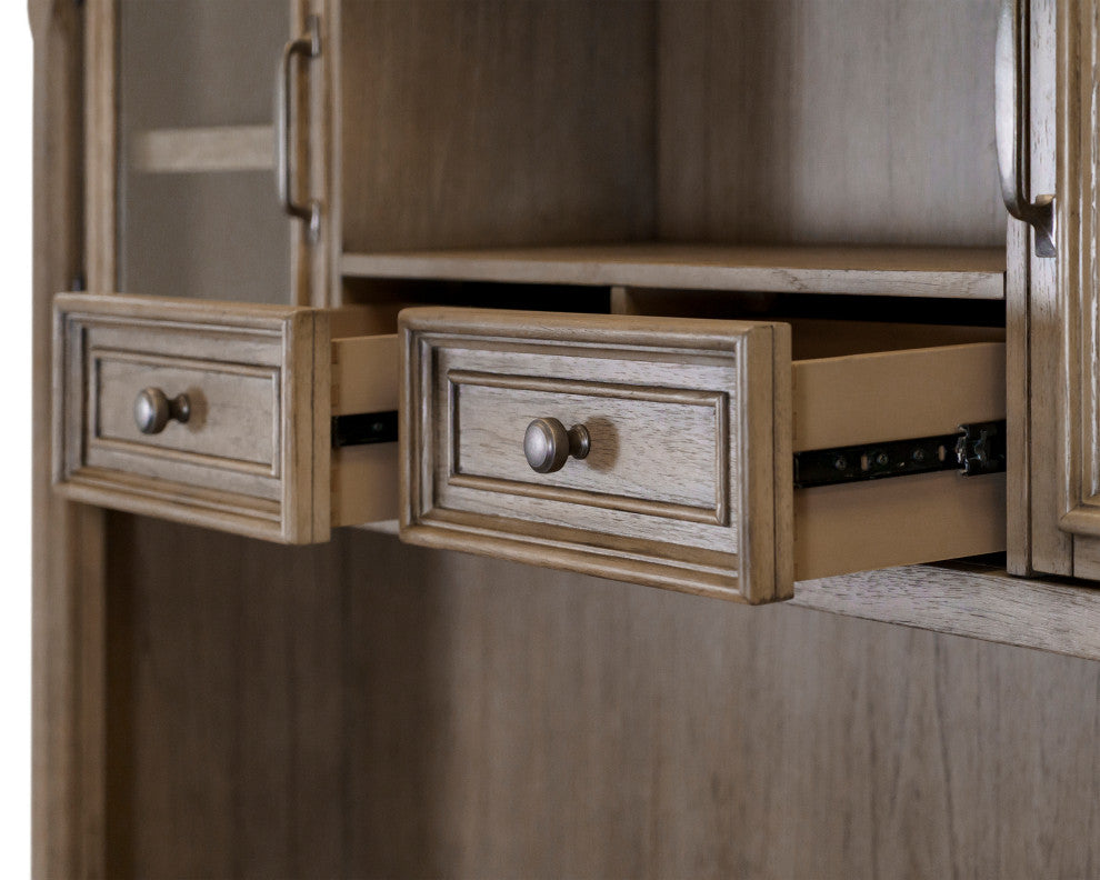Traditional Wood Hutch With Glass Doors Fully Assembled Light Brown
