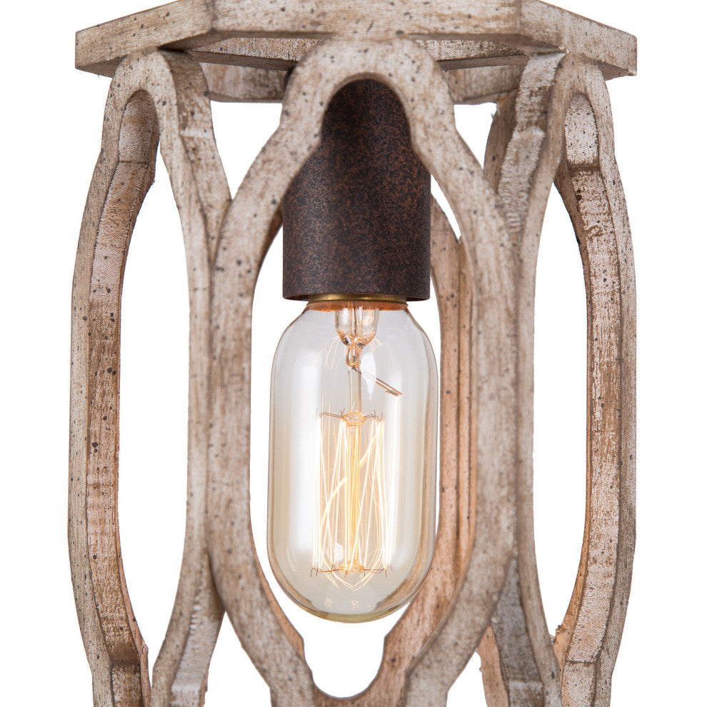LNC Farmhouse 1-Light Distressed wood and rusty bronze Cylinder Mini Chandelier