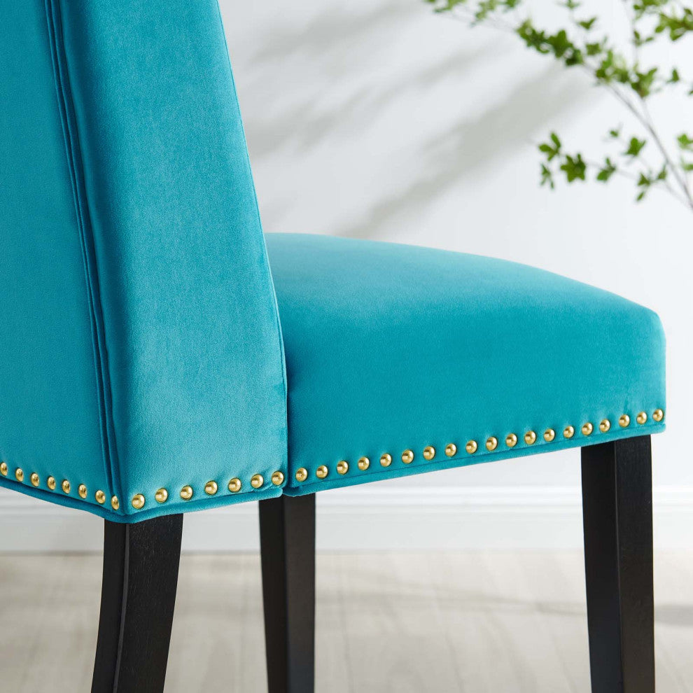 Dining Chair, Nailhead, Set of 2, Blue, Velvet, Modern, Cafe Bistro Hospitality