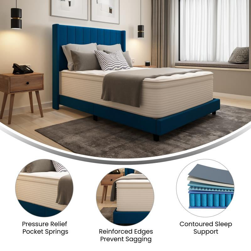 Vista14" Premium Memory Foam Hybrid Pocket Spring Mattress-Reinforced Edge, White, Queen
