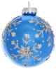 Kurt Adler 80MM Blue and Silver Glitter Snowflake Glass Ball Ornaments, 6 Pc Box