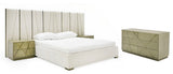 Nixa Modern Beige Velvet, Brushed Bronze Bed, Eastern King
