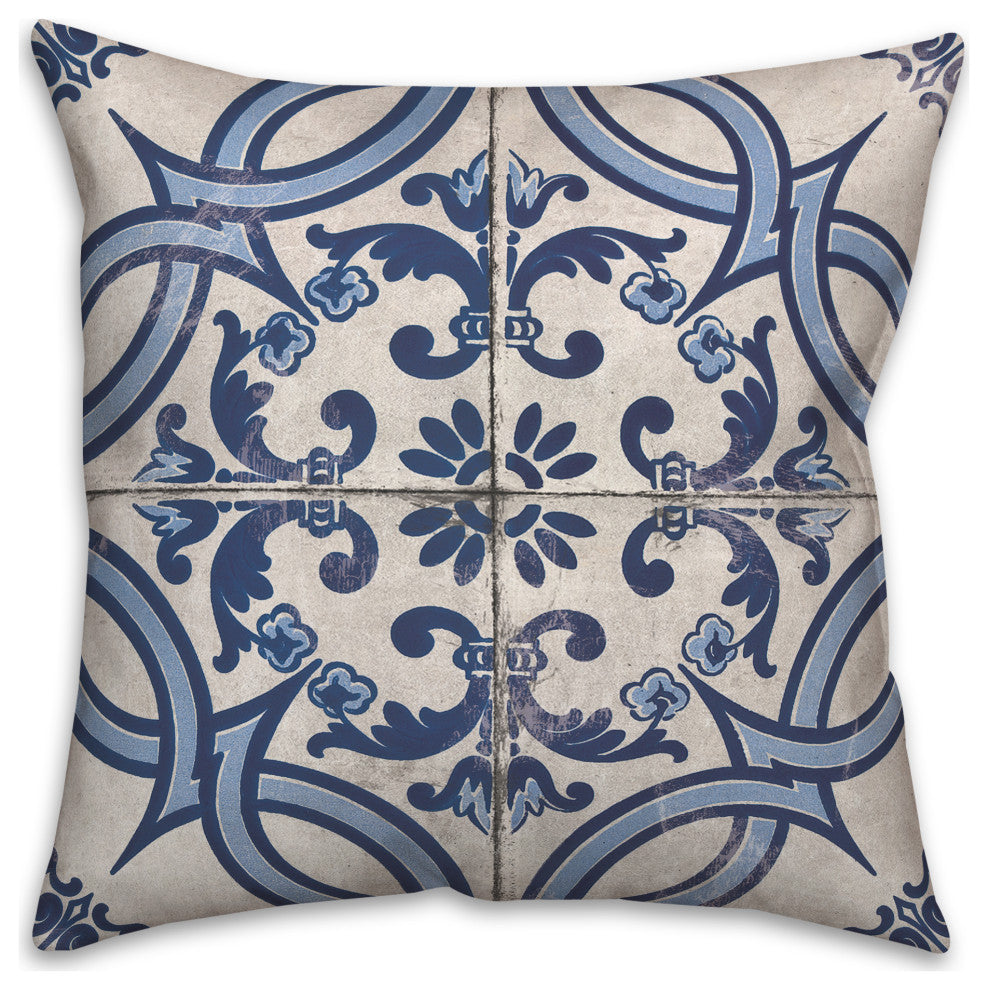 Blue Tile Pattern 18x18 Spun Poly Pillow