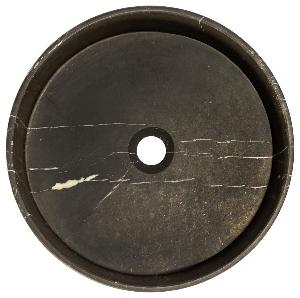 Eden Bath EB_S053NM-H Thin Lip Round Column Vessel Sink - Nero Marquino Marble