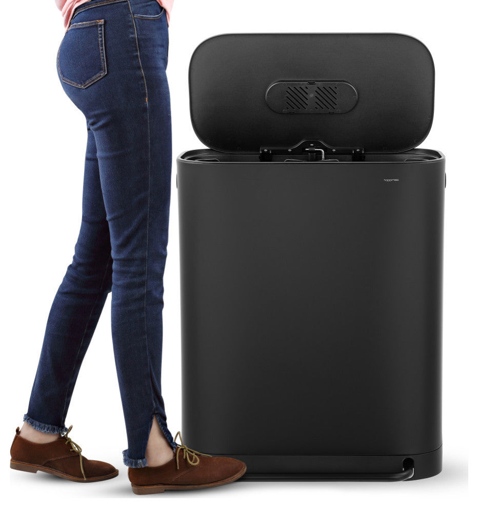 Kitchen 16-Gallon Double-Bucket Step Trash Can With Odor Filter and Lid Support