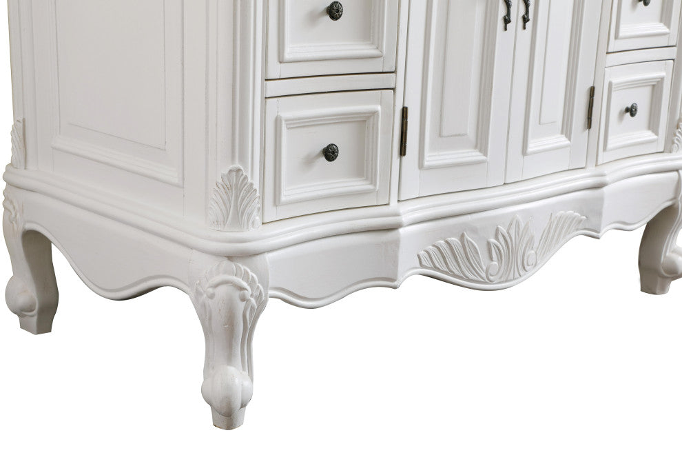 42" Single Bathroom Vanity, Antique White With Ivory White Engineered Marble