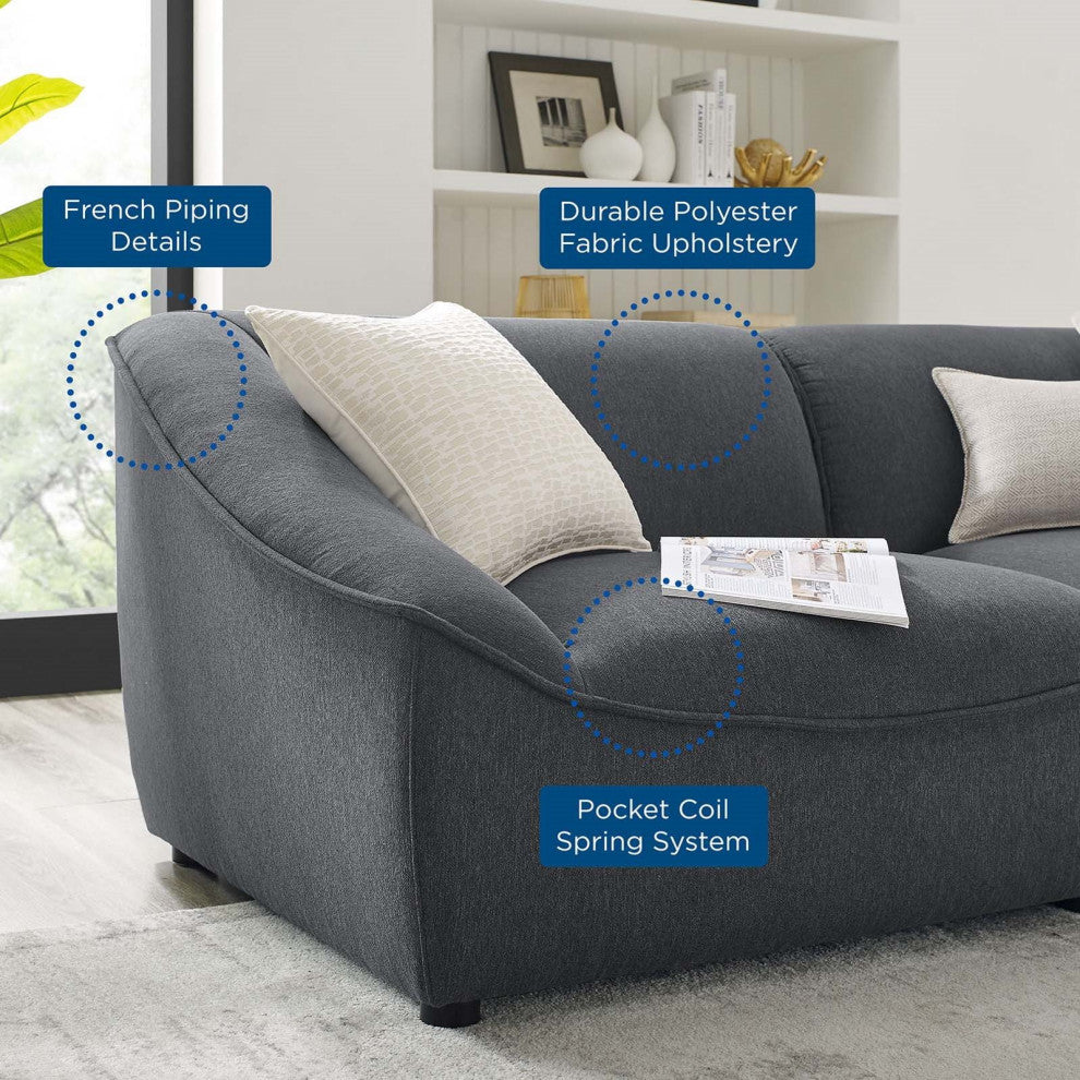 Sectional Sofa Set, Fabric, Dark Gray, Modern, Living Lounge Hospitality
