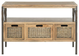 Unique Console Table, Pewter Metal Frame With Twist Accent and 3 Drawers, Oak