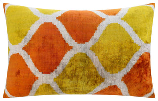 Fall Silk Velvet Throw Pillow, 16x24, Orange and Yellow with Insert