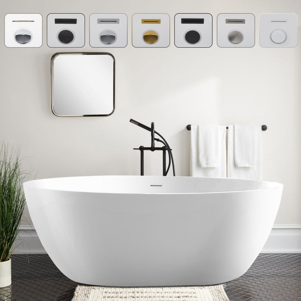 Vanity Art 55"x32" Acrylic Freestanding Soaking Bathtub, White/Integrated Overflow
