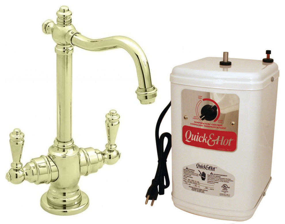 Victorian 9" Hot And Cold Water Dispenser And Tank In Polished Brass