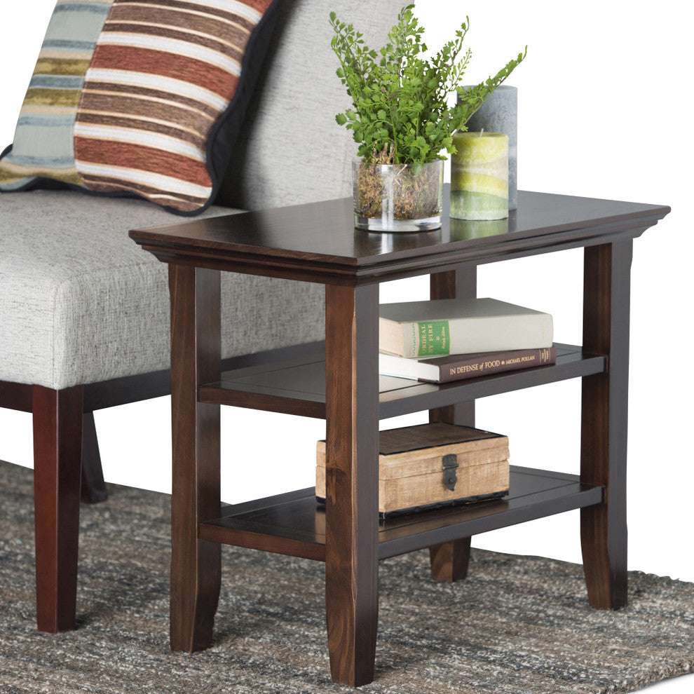 Acadian Solid Wood 14" Rustic Narrow Side Table, Brunette Brown