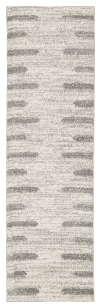 2' X 8' Ivory And Grey Geometric Shag Power Loom Stain Resistant Runner Rug
