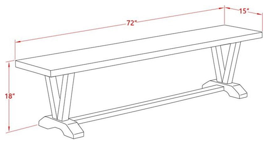 East West Furniture V-Style 15x72" Wood Dining Bench in White/Brown