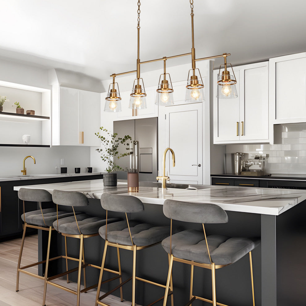 LNC 5-Light Polished Gold Modern Linear Kitchen Pendant Island Light, Linear