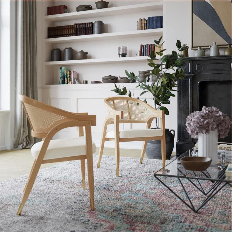 Naomi Commercial Cane Rattan Dining and Accent Chair, Natural