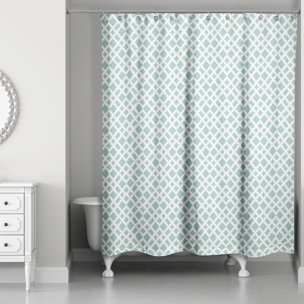 Teal Lattice Pattern Shower Curtain