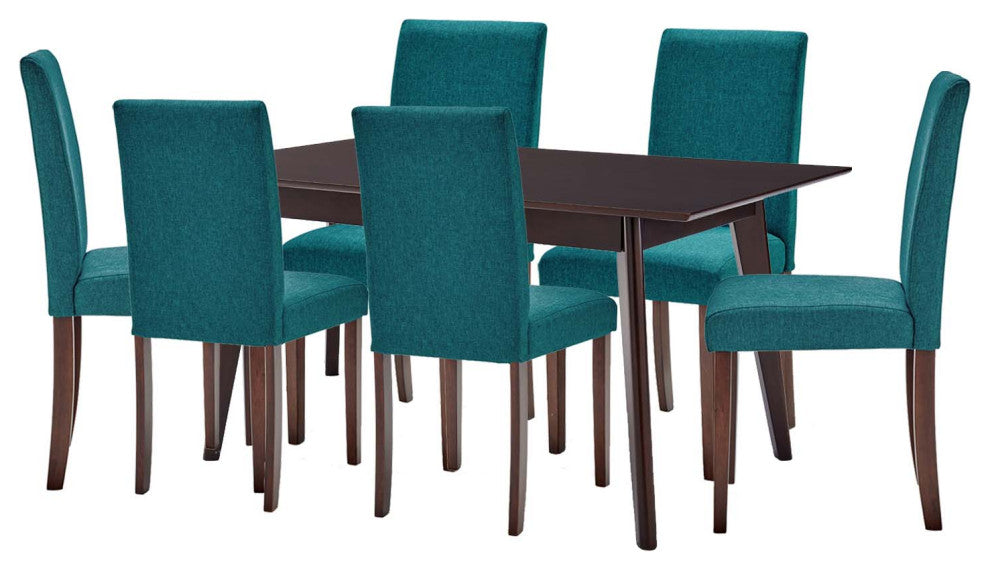 Side Dining Chair and Table Set, Fabric, Drak Brown Teal Blue, Modern, Bistro