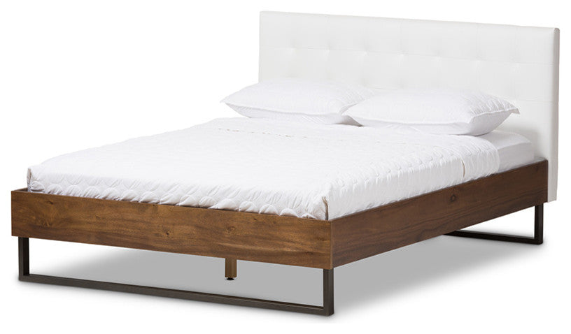 Mitchell Rustic Walnut Bronze Platform Bed, White, Queen