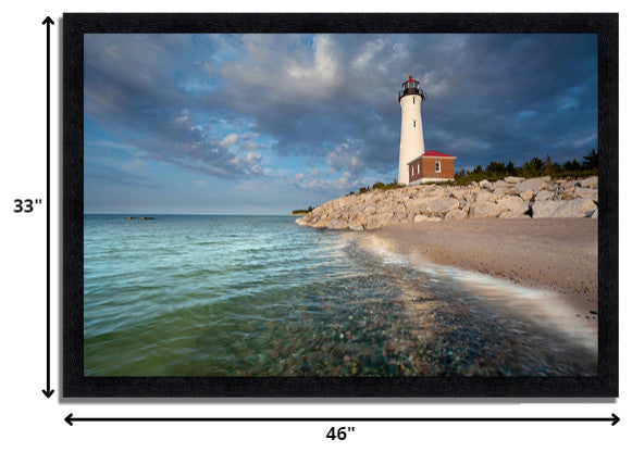 46" White Light House With Ocean 5 Framed Wall Art