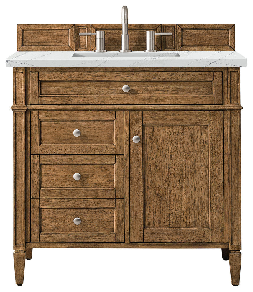 James Martin 650-V36-SBR-3ENC 36" Saddle Brown Single Vanity w/ 3 CM Quartz Top