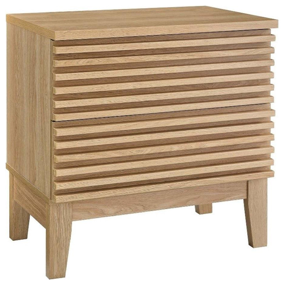 Modway Render Two-Drawer Particleboard Wood Nightstand in Oak