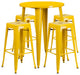 30'' Round Yellow Metal Indoor-Outdoor Bar Table-4 Sq Seat Backless Barstools