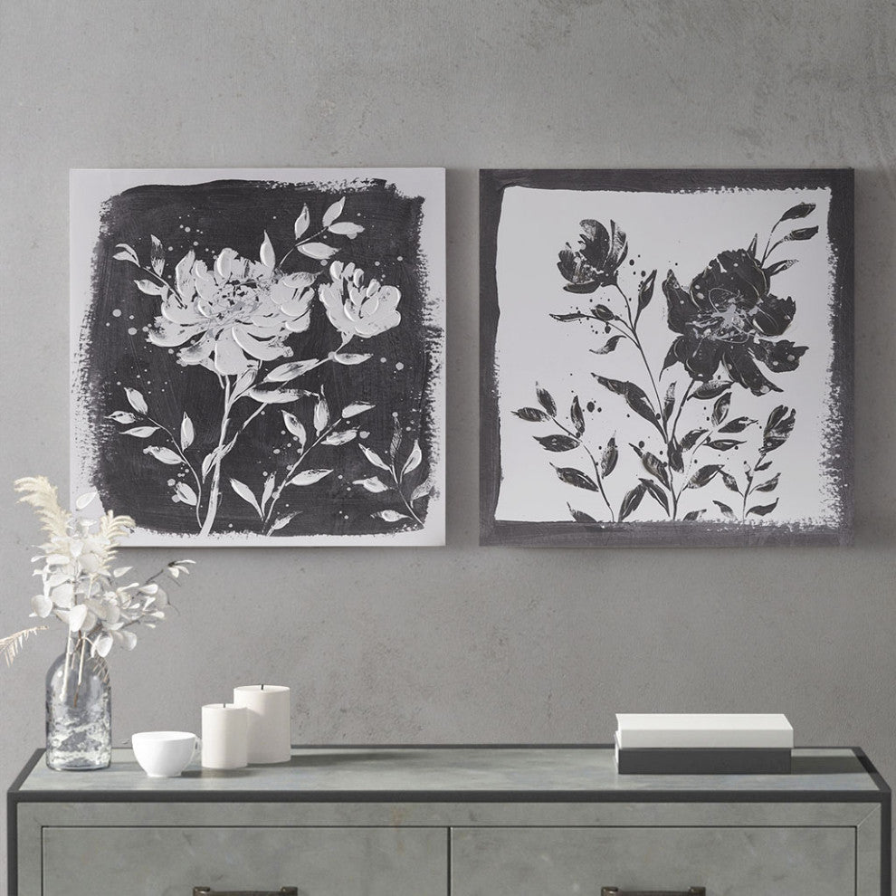 Madison Park Cassia Floral Black and White Canvas Wall Art