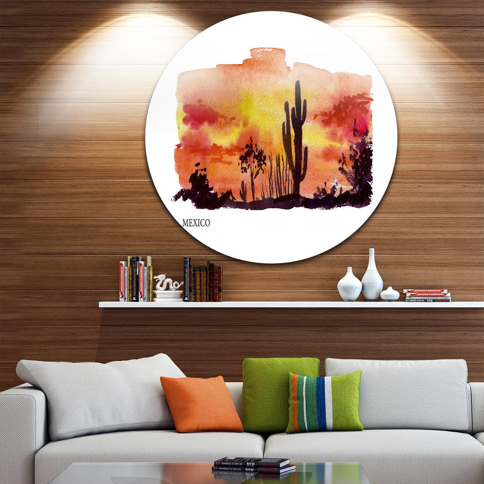 Mexico Vector Illustration, Cityscape Painting Disc Metal Wall Art, 23"