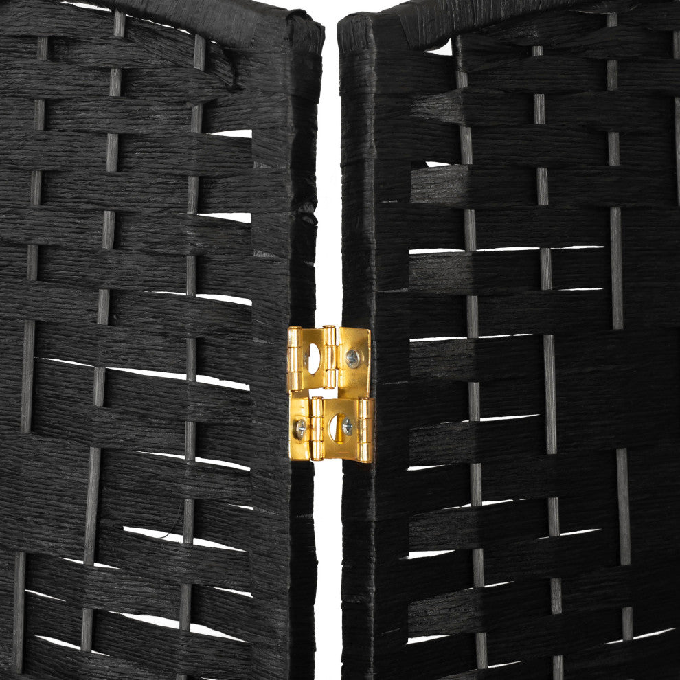4 ft. Short Diamond Weave Fiber Room Divider Black 6 Panel