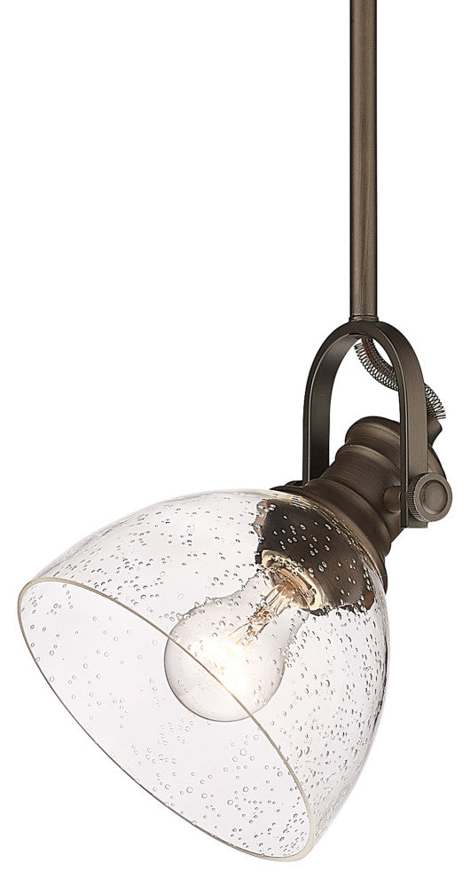 Hines Mini Pendant, Rubbed Bronze, Seeded Glass