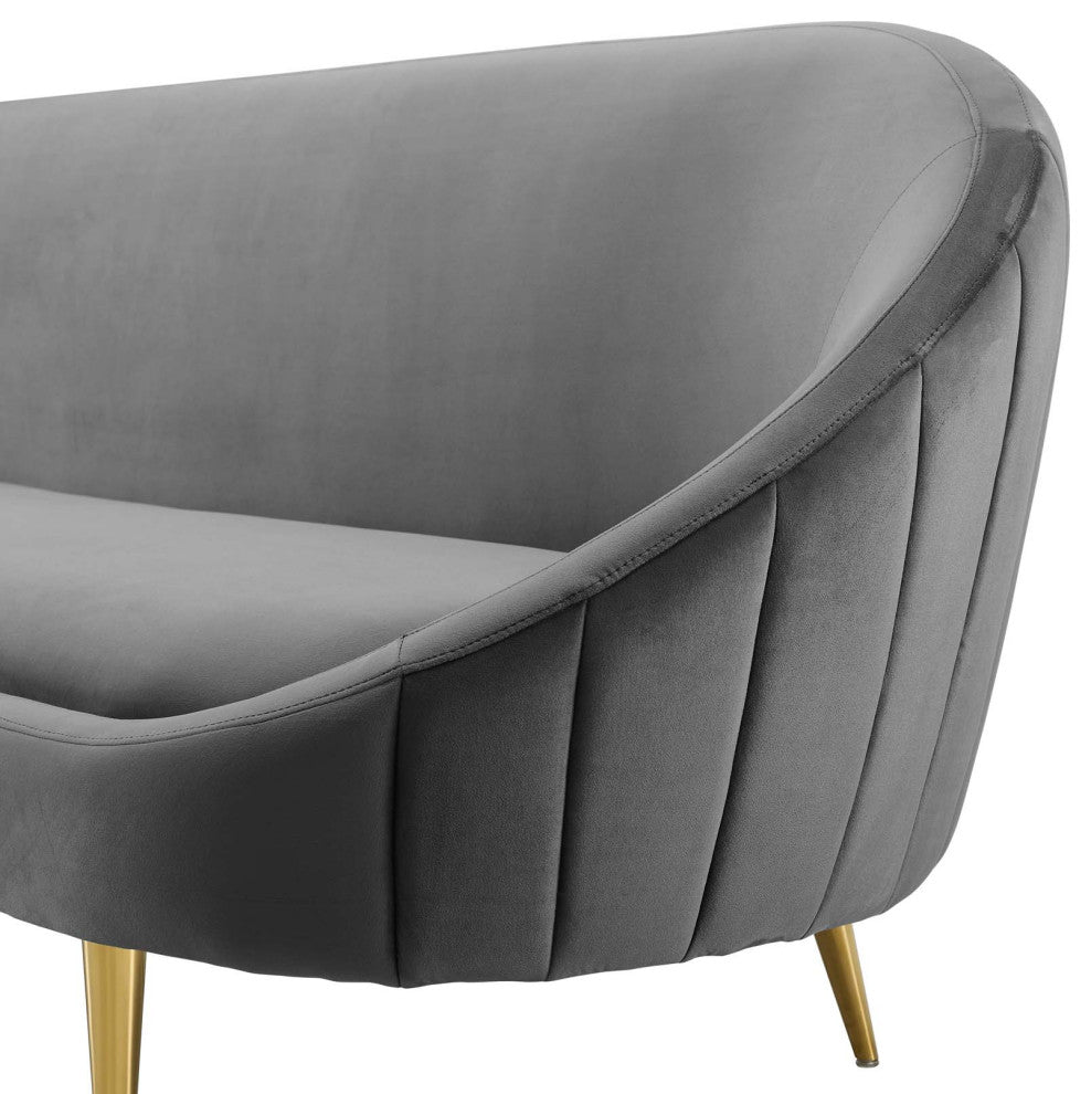 Modern Designer Living Room Lounge Club Lobby Sofa, Velvet Fabric, Grey Gray