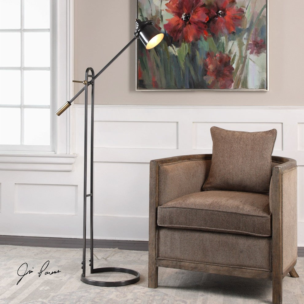 Contemporary Architecture Arm Floor Lamp 64in Adjustable Height Spotlight Bronze