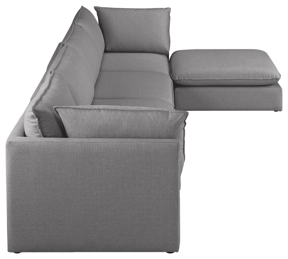 Mackenzie Linen Textured Fabric 5-Piece Modular L-Shaped Sectional, Grey