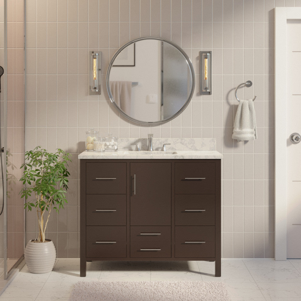 California 42" Bathroom Vanity, Chocolate, Carrara Marble