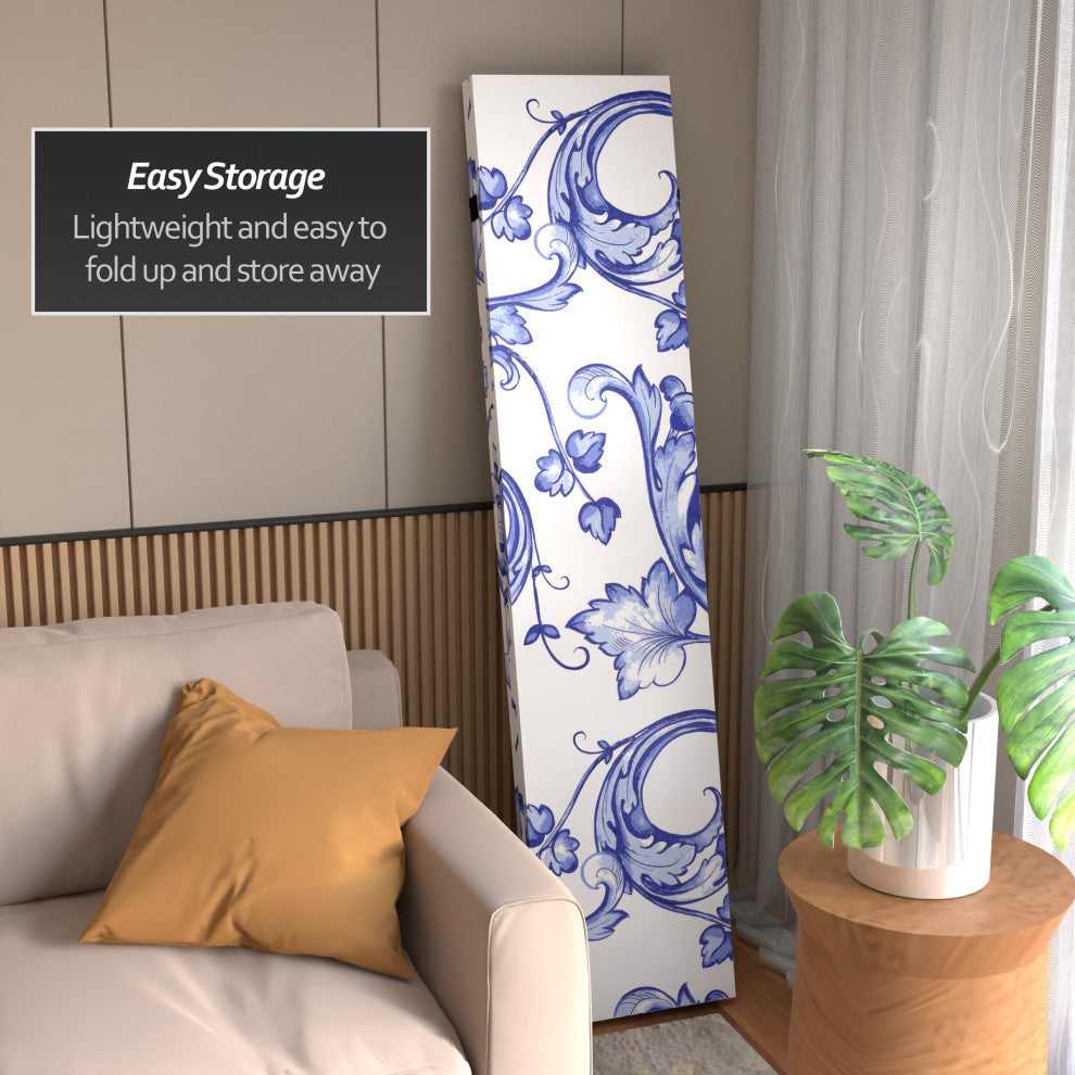 6' Tall Double Sided Blue Filigree Canvas Room Divider
