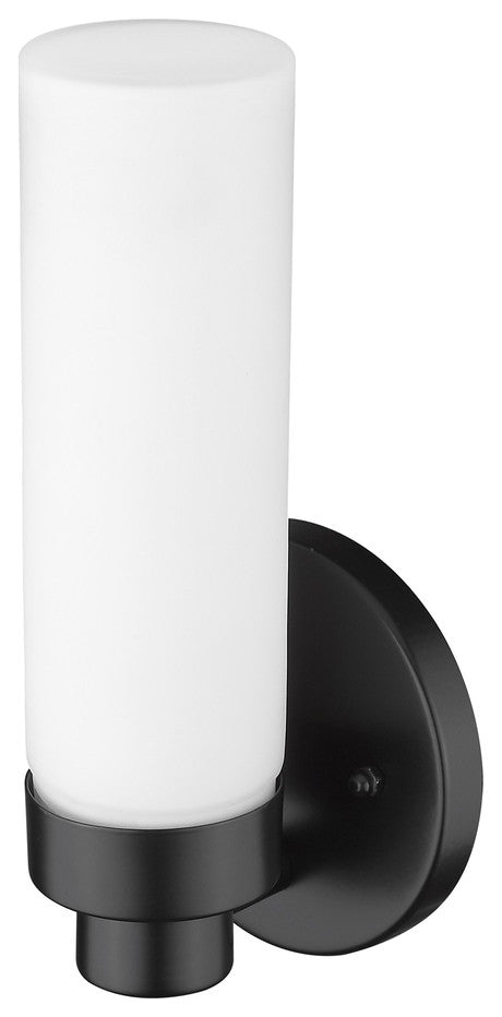 Matte Black Wall Light with Narrow Frosted Glass Shade