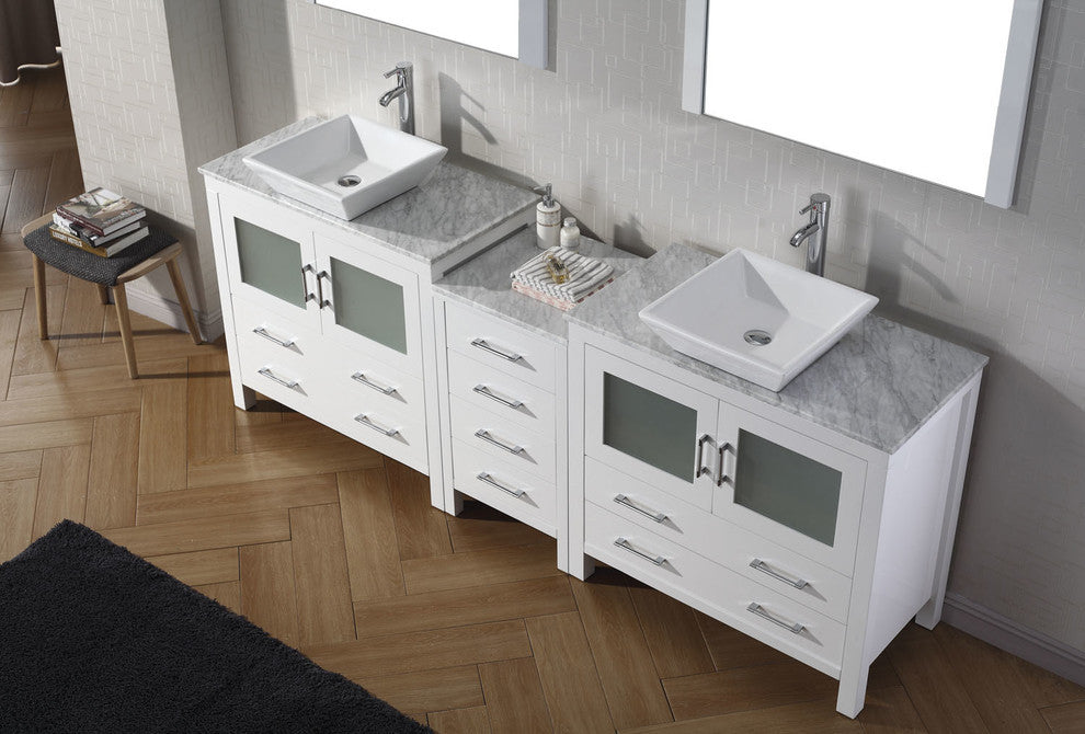 Virtu Dior 82" Double Bathroom Vanity, White With Faucet and Mirrors