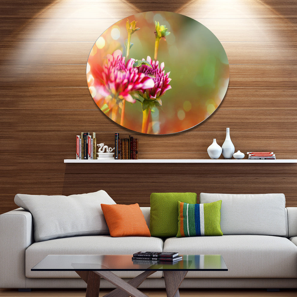 Pink Flowers On Blurred Background, Flower Disc Metal Wall Art, 36"