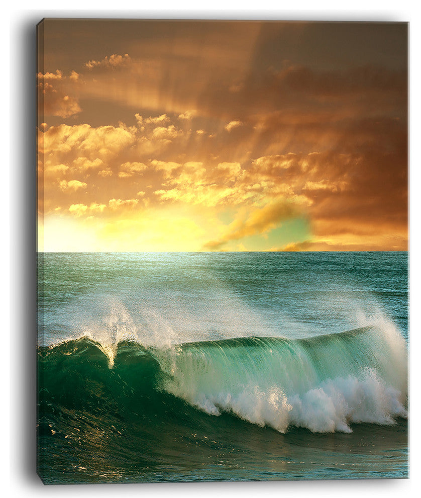 "Stormy White Wave in Blue Sea" Modern Beach Canvas Art Print, 30"x40"